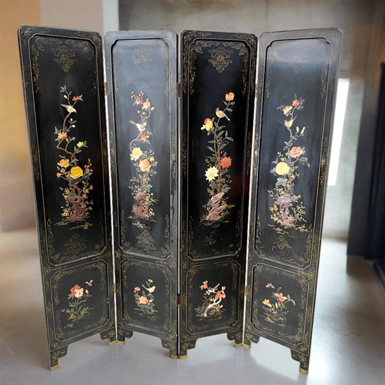 Image 1 of Mid - Century Chineze room divider Soapstone hand-painted 1950s