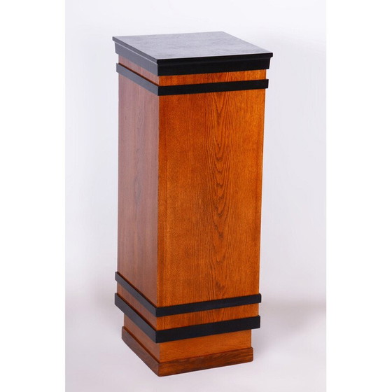 Image 1 of Vintage Art Deco pedestal in beech and oak veneer, Czechoslovakia 1920