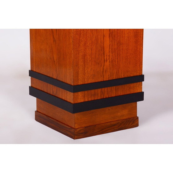 Image 1 of Vintage Art Deco pedestal in beech and oak veneer, Czechoslovakia 1920