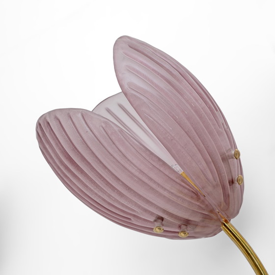 Image 1 of 2x Tulips Murano Glass And Brass Sconces