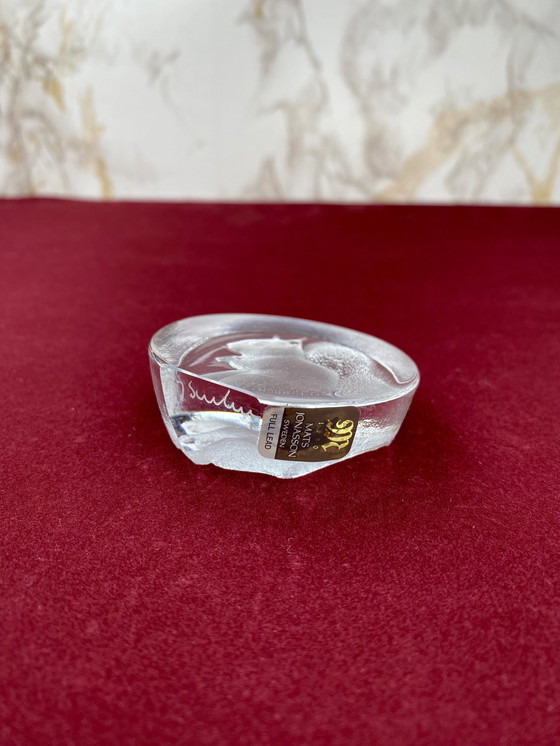 Image 1 of Escultura de ardilla de cristal de plomo de Mats Jonasson (Sueco) / Pisapapeles pequeño con etiqueta y firma / Arte vintage y ob