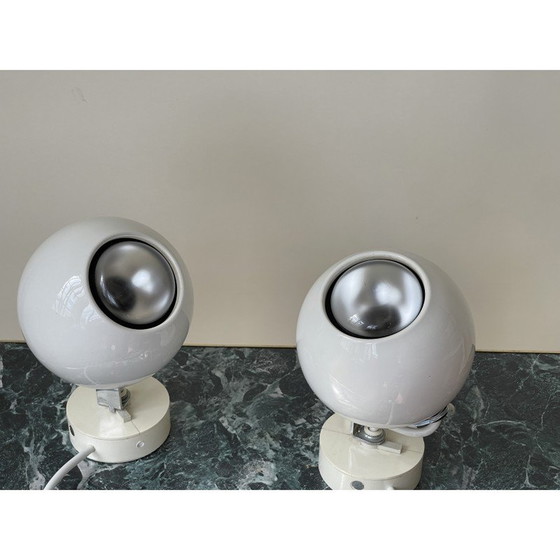 Image 1 of Pair of vintage Eyeball wall lamp in white plastic and chrome, UK 1960