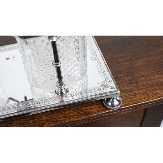 Image 1 of Vintage Victorian Silver Tantalus 3 Bottle Decanter Set