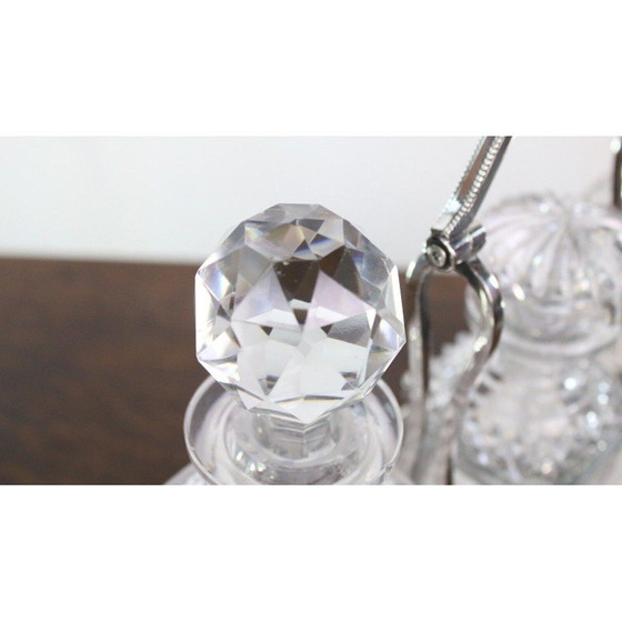 Image 1 of Vintage Victorian Silver Tantalus 3 Bottle Decanter Set