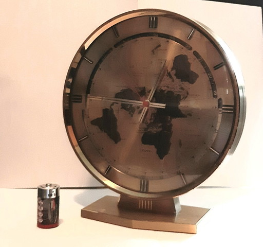 Giant Kundo world time clock brass table clock