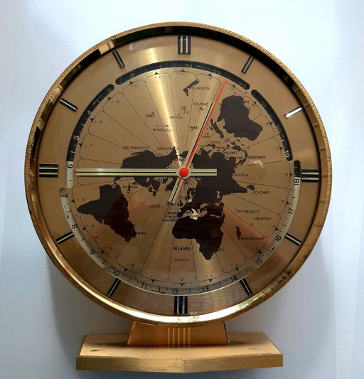 Giant Kundo world time clock brass table clock