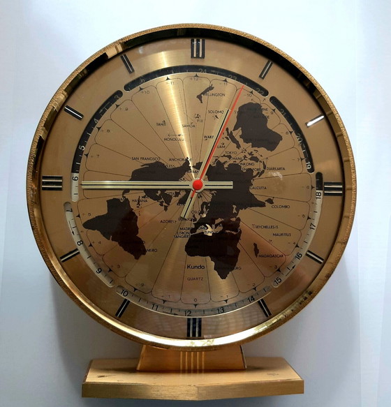 Image 1 of Giant Kundo world time clock brass table clock