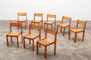 Batch of vintage French stacking chairs made of beech wood, 1960