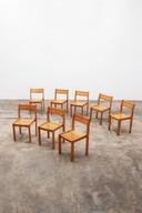 Batch of vintage French stacking chairs made of beech wood, 1960