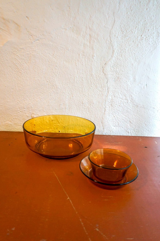 Image 1 of 3x Orange amber glass serving bowls salad bowl leftovers