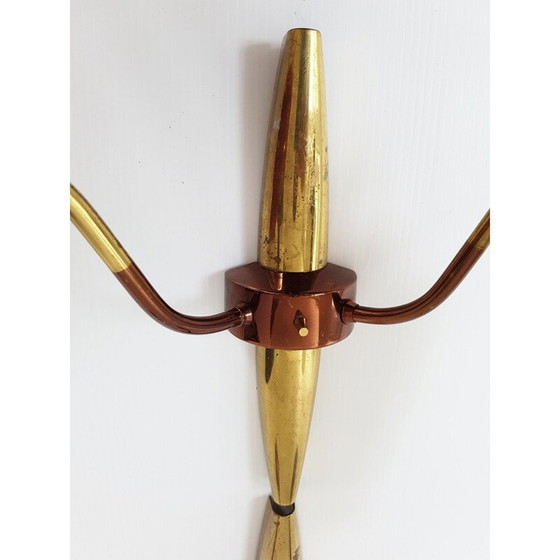 Image 1 of Pair of vintage brass and copper wall lamps, French