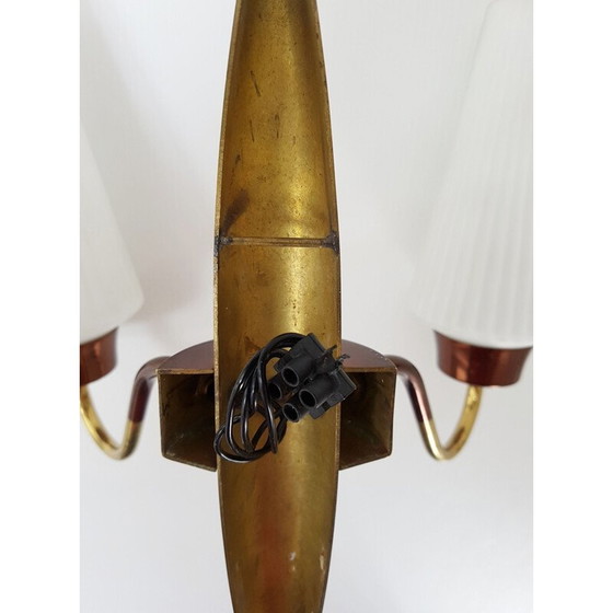 Image 1 of Pair of vintage brass and copper wall lamps, French