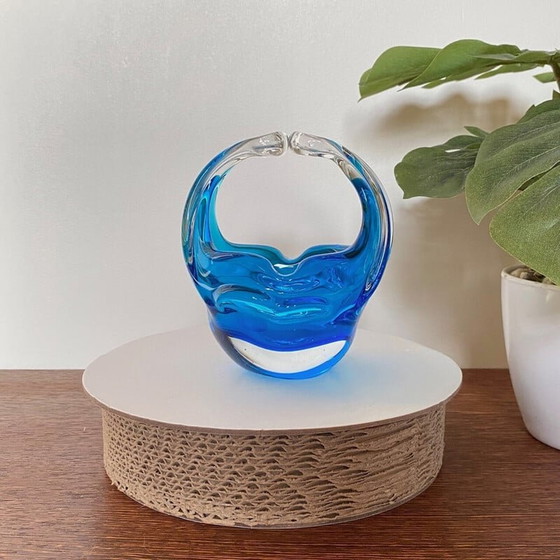 Image 1 of Vintage clear and blue Murano glass bowl