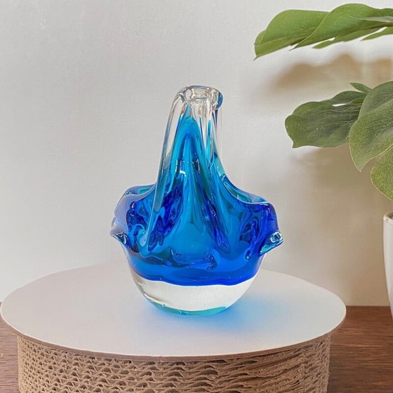 Image 1 of Vintage clear and blue Murano glass bowl