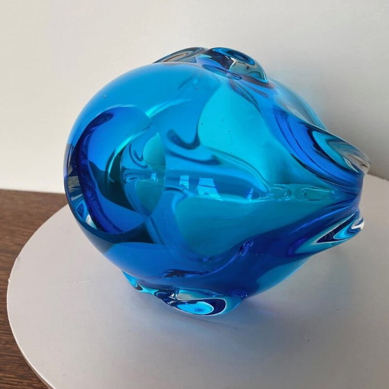 Image 1 of Vintage clear and blue Murano glass bowl