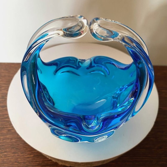 Image 1 of Vintage clear and blue Murano glass bowl