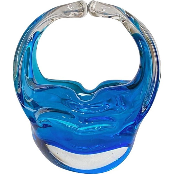 Image 1 of Vintage clear and blue Murano glass bowl