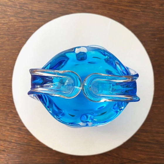 Image 1 of Vintage clear and blue Murano glass bowl
