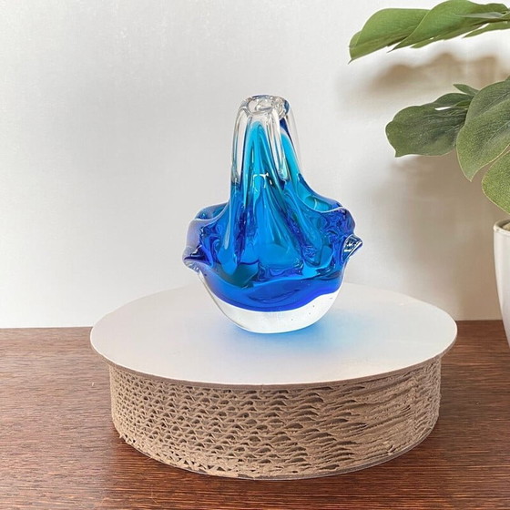Image 1 of Vintage clear and blue Murano glass bowl