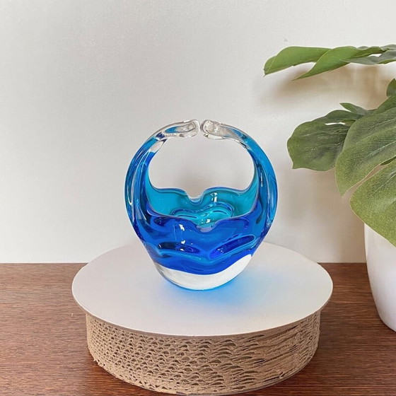 Image 1 of Vintage clear and blue Murano glass bowl