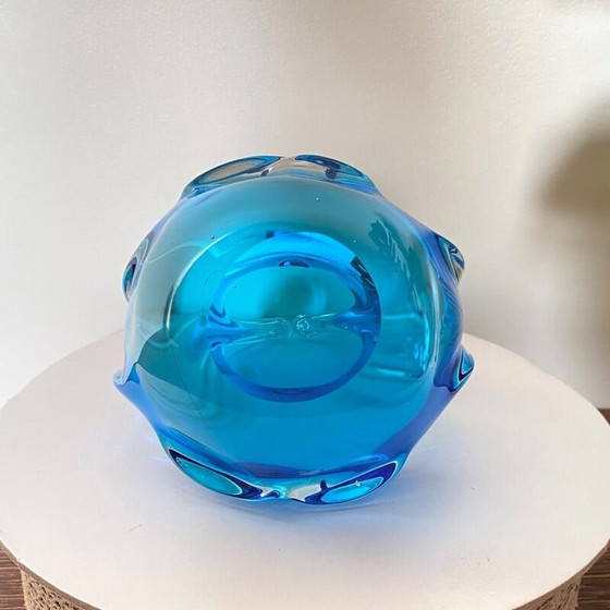 Image 1 of Vintage clear and blue Murano glass bowl