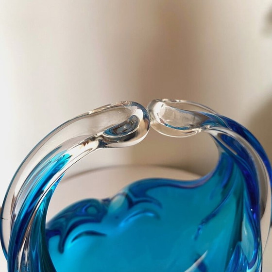 Image 1 of Vintage clear and blue Murano glass bowl