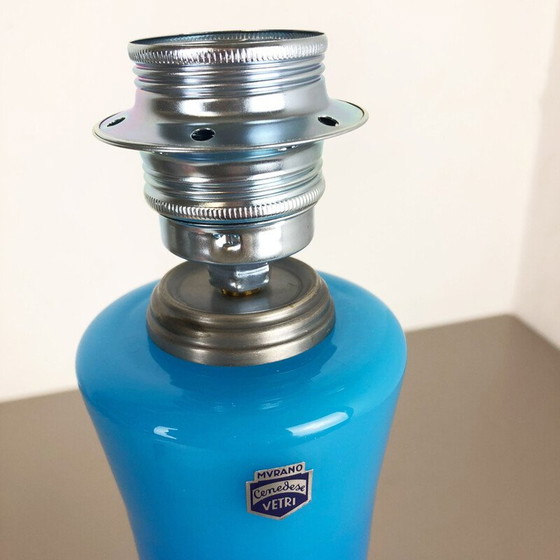 Image 1 of Vintage "blue" table lamp in Murano opal bubble glass by Cenedese Vetri, 1960