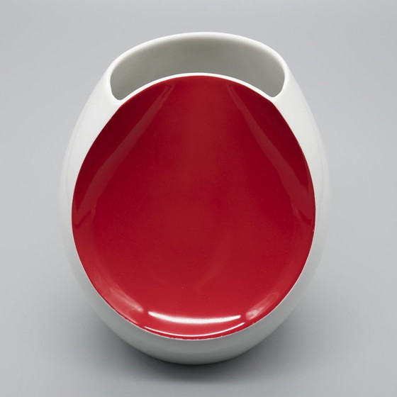 Image 1 of Mid-Century Modern Scherzer Bavaria Porcelain Vase Glossy White & Red Space-Age 