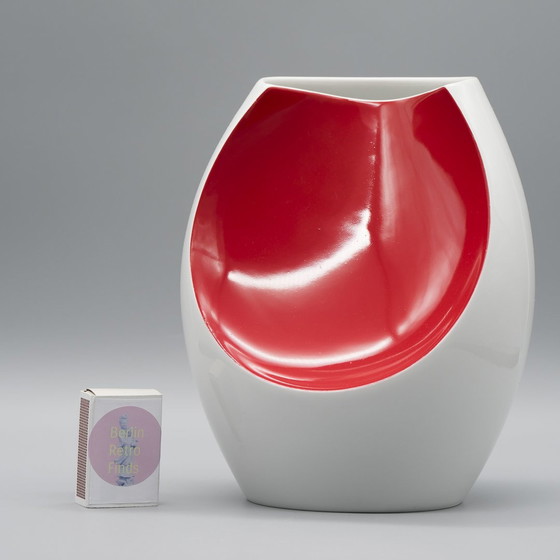 Image 1 of Mid-Century Modern Scherzer Bavaria Porcelain Vase Glossy White & Red Space-Age 