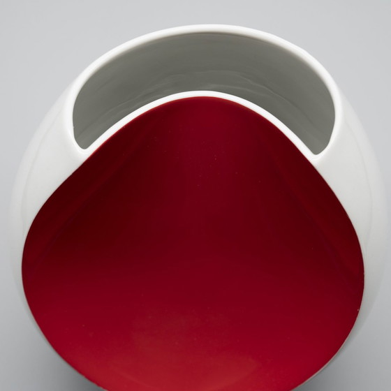 Image 1 of Mid-Century Modern Scherzer Bavaria Porcelain Vase Glossy White & Red Space-Age 