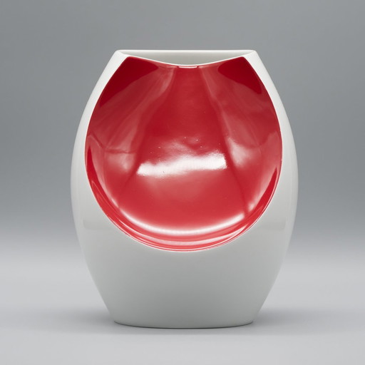 Mid-Century Modern Scherzer Bavaria Porcelain Vase Glossy White & Red Space-Age 