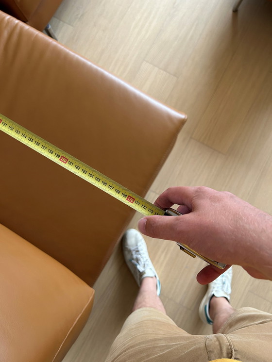 Image 1 of Vintage leather sofa with chaise longue and footstool