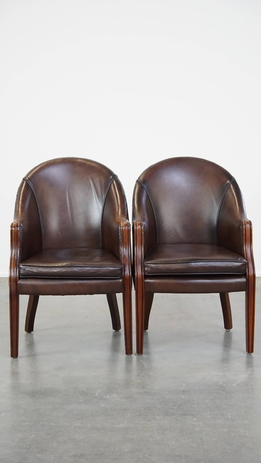 6 x Dark Beef Leather Dining Chair/ Tub Chair