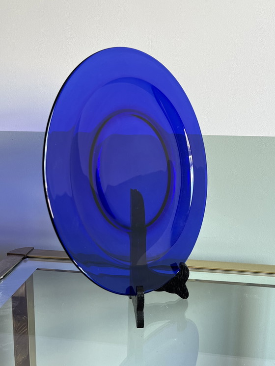 Image 1 of Grande alzata per torta in vetro blu vintage 