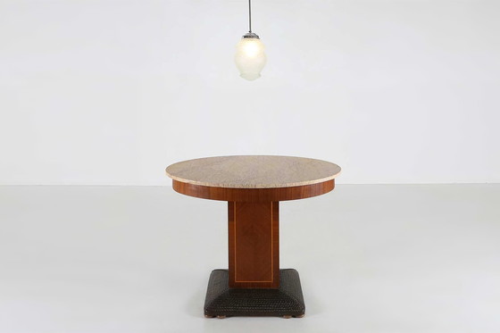 Image 1 of Tavolino Art Déco di De Coene Freres con intarsi in legno e piano in marmo, anni &#39;30