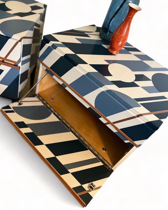 Image 1 of 2x Vintage Nightstands with beautiful retro print by Mini Moderns