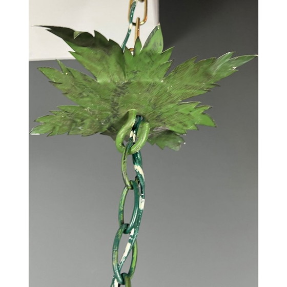 Image 1 of Lampadario vintage a foglie in lamiera verniciata e fiori in porcellana con 8 bracci, 1970