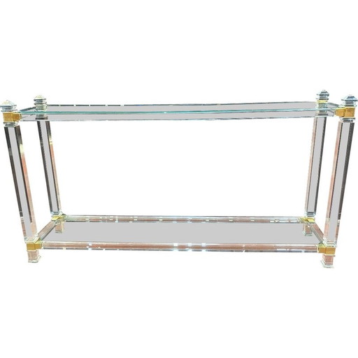 Vintage console in plexiglas, glass and brass by Pierre Vandel, 1970s