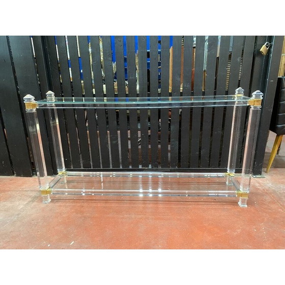 Image 1 of Consolle vintage in plexiglas, vetro e ottone di Pierre Vandel, anni '70