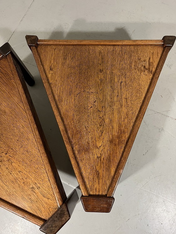 Image 1 of Brutalist Triangular Oak Salon Or Side Tables 1970'S