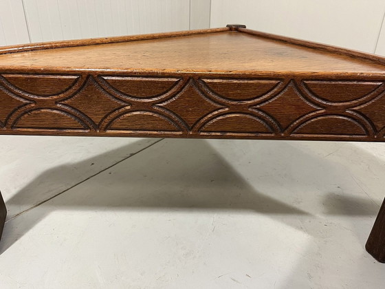 Image 1 of Brutalist Triangular Oak Salon Or Side Tables 1970'S