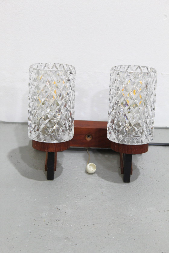 Image 1 of Vintage double wall lamp - wood, glass 1960s