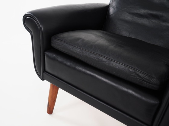 Image 1 of Black Leather Armchair, Danish Design, 1970S, Production: Denmark