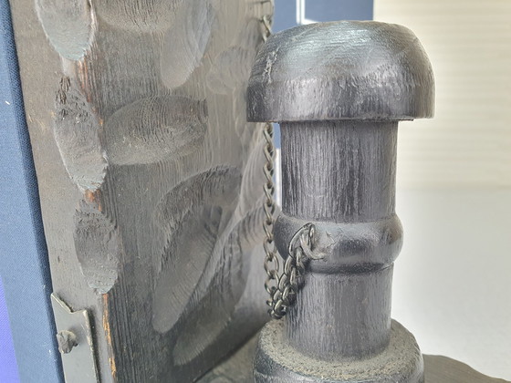 Image 1 of Fermalibri brutalisti. Fermalibri vintage a forma di cannone in legno.