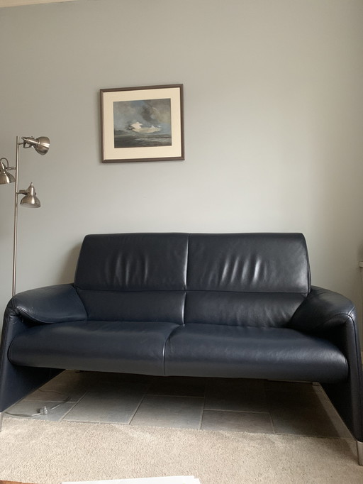 Leolux Felizia Blue Leather Two-Seater Sofa.