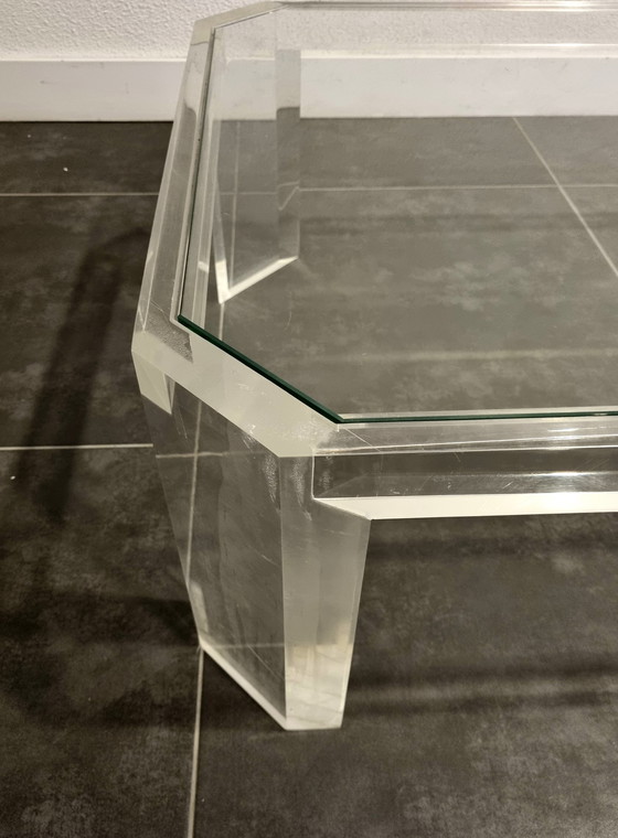 Image 1 of David Lange Lucite and glass coffee table