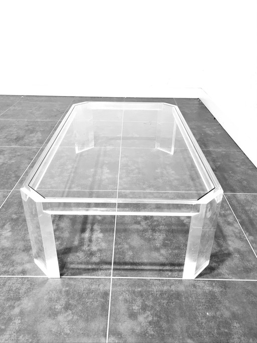 David Lange Lucite and glass coffee table