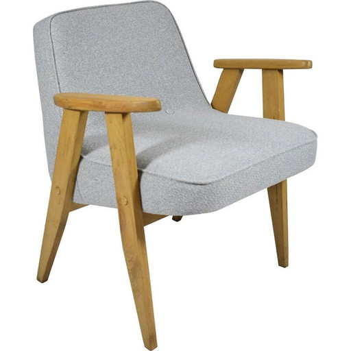Vintage Classic polish vintage armchair, J. Chierowski, blue oak 1960s