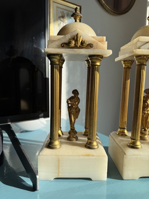 Grand Tour Style Figurines of Marble and Brass