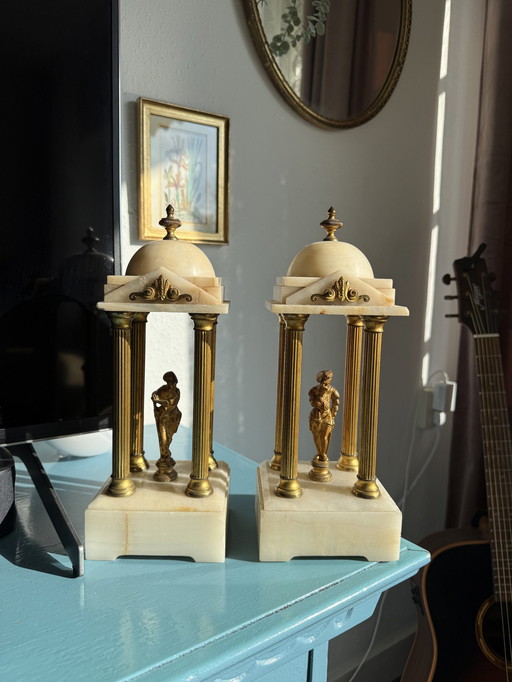 Grand Tour Style Figurines of Marble and Brass